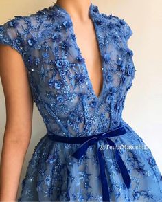 Cerulean Lace – Teuta Matoshi Duriqi فستان زهري, Blue Gowns, Sapphire Dress, Blue Tulle Dress, Teuta Matoshi, Blue Lace Dress, Flowers Blue, فستان سهرة, Dreamy Dress