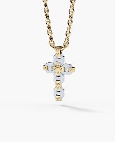 This handmade BRIGGS cross pendant is available in gold and platinum. Solid gold, hand polished pieces are fastened in place by Rockford Collection’s signature screws. Simple yet intricate, this cross pendant is ideal for those who understand that less truly is more. Gold Chains For Men, Gold Cross Pendant, Rose Gold Chain, Gold Hand, Gold Necklaces, Pendant Gold, Hearts Desire, Gold Cross, Religious Jewelry