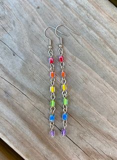 Multicolor Metal Dangle Crystal Earrings, Rainbow Nickel-free Drop Earrings, Rainbow Nickel-free Earrings For Gifts, Nickel-free Rainbow Drop Earrings, Nickel-free Rainbow Earrings For Gift, Nickel-free Rainbow Earrings Gift, Silver Earrings With Colorful Beads, Rainbow Metal Earrings With Ear Wire, Rainbow Metal Earrings