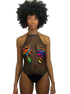 Multicolor Sleeveless Swimwear For Party, Sleeveless Multicolor Swimwear For Party, Halter Neck Bodysuit With Lined Body For Beach Season, Multicolor Halter Neck Bodysuit For Beach, Nylon Halter Neck Bodysuit With Lined Body, Summer Party Halter Top With Lined Body, Multicolor Halter Neck Bodysuit For Vacation, Beach Season Halter Neck Halter Top For Club, Multicolor Halter Neck Bodysuit For Swimming