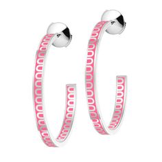 L'Arc de DAVIDOR Creole Earring MM Luxury Pink Sterling Silver Earrings, Luxury Pink Round Earrings, Luxury Pink Hoop Earrings, Modern Pink Jewelry With Polished Finish, Luxury Pink Pierced Earrings, Designer White Gold Hoop Earrings For Gift, Designer Pink Round Jewelry, Designer Round Pierced Jewelry, Pink Round Hoop Earrings For Formal Occasions