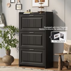 an image of a black cabinet in the living room