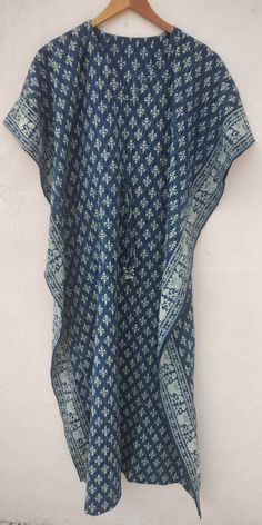 Kaftan Kurti, Indigo Block Print, Caftan Moroccan, Kaftan Pattern, Loose Kimono, Delivery Gown, Cotton Caftan, Moroccan Kaftan, Dress Kaftan