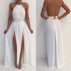 Prom Dresses Long A Line, Sukienki Maksi, Prom Dresses Under 100, Backless Formal Dresses, Prom Dresses Gowns, Chiffon Evening Dresses, Backless Prom Dresses, White Dress Party, Chiffon Prom Dress