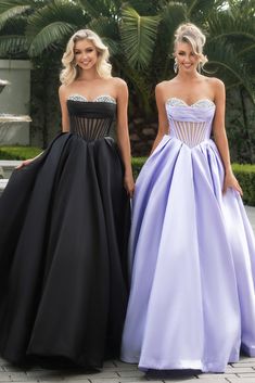 Portia & Scarlett PS25306 Jeweled Corset, Corset Ballgown, White Lilac, Strapless Corset, Satin Gown