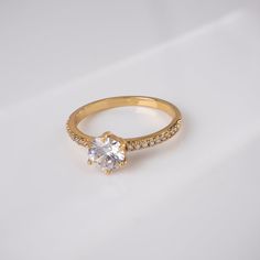 Brilliant Gold Ring | Wanderlust + Co Gold Sparkling Cubic Zirconia Rings, Gold Crystal Ring With Single Diamond - Fine Jewelry, Wanderlust And Co, Luxe Jewelry, Jewelry Lookbook, Polish Jewelry, Modern Classic, Gold Vermeil, Exclusive Designs