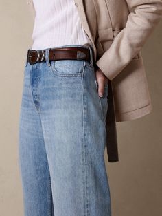 A modern heirloom, this choose-your-own adventure is designed to suit many tastes: size down for a higher rise and figure-hugging fit, or take your regular size for a slouchy, highly relaxed take on this season's straight-leg styles.  Crafted in our Classic Light Wash Jeans With Belt Loops, Classic Denim Blue Flare Jeans With Belt Loops, Classic Cropped Jeans With Belt Loops In Denim Blue, Classic Denim Blue Cropped Jeans With Belt Loops, Classic Fitted Light Wash Cropped Jeans, Light Wash Mom Fit Cropped Jeans For Fall, Classic Dark Wash Flare Jeans With Belt Loops, Classic Mid-rise Jeans With Belt Loops, Light Wash Mom Fit Jeans For Fall