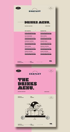 Pink Retro Cocktail Menu Drinks Menu Design, Cocktail Menu Design, Drink Menu Design, Juice Menu, Baking Logo Design, Coffee Prices, Baking Logo, Dry Martini, Retro Cocktail