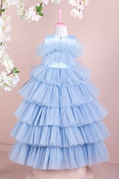 Tulle Dress With Ruffles For Dress-up, Sleeveless Blue Tutu Dress For Dress-up, Spring Tulle Gown With Ruffles, Princess Style Tulle Sleeveless Dress For Pageant, Princess Style Tulle Sleeveless Dress For Pageants, Princess Style Sleeveless Tulle Dress For Pageant, Summer Princess Sleeveless Ball Gown, Tulle Ball Gown Dresses With Ruffles, Summer Sleeveless Princess Ball Gown