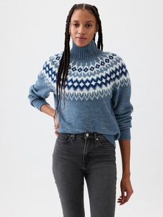 Relaxed Forever Cozy Fair Isle Sweater | Gap Factory Casual Turtleneck Top With Fair Isle Pattern, Hoc Summer, Winter Outfits Style, Faux Fur Collar Coat, Fur Collar Coat, Kate Spade Outlet, Turtle Neck Jumper, Collar Coat, Fair Isle Sweater