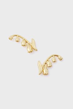 Gold Lily of the Valley Climber Studs | Tuckernuck Jewelry Gold Earrings Delicate, Fun Gold Earrings, Esr Piercings, Trendy Gold Jewelry For Spring, Gold Metal Jewelry For Spring, Spring Gold Jewelry, Lily Of The Valley Earrings, Gold Ear Stack, Aesthetic Gold Earrings