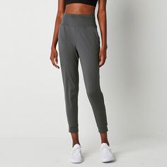 Pull on this sleek yet comfy pair of Xersion women's high-rise jogger pants for active days or workouts. Made from a smooth recycled stretchy fabric with quick-dry properties, these pants have an elastic-waist, two pockets, and cuffed legs. Pair it with a tank top or workout tee. Front Style: Flat FrontFeatures: Quick Dry, Stretch FabricClosure Type: Full ElasticFit: Regular FitPockets: 2 Side Slip PocketsRise: High RiseSupport: Light SupportFiber Content: 87% Polyester, 13% SpandexFabric Descri Athleisure Joggers With Elastic Waistband, Athleisure Ankle-length Joggers For Jogging, Ankle-length Athleisure Joggers For Jogging, Athleisure Joggers With Ribbed Waistband And Stretch, Solid Ankle-length Athleisure Joggers, Versatile Workout Joggers With Tapered Leg, High Waist Activewear With Comfort Waistband For Sports, High Waist Activewear With Ribbed Waistband For Sports, High-waisted Activewear With Ribbed Waistband For Sports