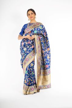 Marvelous Royal Blue Handloom Saree with Minakari Butta Kadwa Weaving – Panache Haute Couture Fire Rose, Haute Couture Fabric, Saree Petticoat, Curated Outfit, Add Sleeves, Diwali Festival, Designer Blouse Patterns, Katan Silk, Designer Blouse