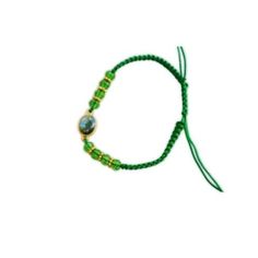 Saint Jude Green Beaded Nylon Cord Bracelet, perfect for kids. This bracelet features a vibrant green color with gold beads.The durable nylon cord ensures it can keep up with all of their adventures. At the heart of the bracelet is a Saint Jude charm. St. Jude is known for his role as a symbol of hope and protection, this charm adds a meaningful touch to the bracelet. Adjustable to fit growing wrists, this bracelet is both stylish and practical. It’s a thoughtful gift that blends color, charm, a Green Spiritual Jewelry With Adjustable Cord, Green Braided Bracelets With Sliding Knot And Round Beads, Green Resizable Beaded Bracelets For Friendship, Green Beaded Bracelets With Adjustable Length, Green Hand-strung Braided Bracelet With Round Beads, Green Resizable Friendship Bracelets With Round Beads, Green Hand-strung Braided Bracelets, Green Beaded Bracelets With Adjustable Cord For Friendship, Green Beaded Bracelets With Adjustable Length For Friendship