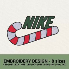 embroidery design - 8 sizes for the nike logo with candy canes on white background