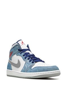 Jordan Jordan 1 Mid "French Blue" Sneakers - Farfetch Light Blue Leather Basketball Shoes With Boost Midsole, Modern Custom Blue Sneakers, Sporty Light Blue High-top Sneakers With Laces, Light Blue Leather Custom Sporty Sneakers, Sporty Light Blue Leather Custom Sneakers, Light Blue Leather Sneakers With Laces, Modern Blue High-top Sneakers With Rubber Sole, Modern Blue Lace-up High-top Sneakers, Light Blue Leather Sneakers With Contrast Sole