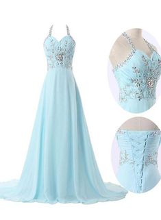 Light Blue Straps Chiffon Beaded Long Formal Dress, Charming Party Gow – BeautyDressy Sweep Train Prom Dress, Beaded Formal Dress, Halter Prom Dresses, Prom Dresses 2016, Blue Prom Dress, Prom Dresses 2018, Junior Prom Dresses, Womens Prom Dresses, Chiffon Evening Dresses