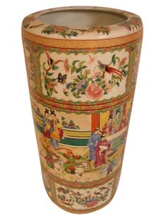 19" H Canton Rose Medallion Umbrella Stand 

This 19" high porcelain umbrella stand is delicately painted with 10 panels and gold arabesque floral borders. A rich assortment of pastel colors are used in these panels that portray a wedding scene and natural bird and flower designs. This striking piece is both funct… 

 #orientalpottery #orientalfurniture #antiquefurniture #blueandwhiteporcelain #chinesefurniture #blueandwhitedecor #asianantiques #orientaldecor #koreanfurniture #tibetanfurniture Asian Umbrella, Coy Fish, Jade Tree, Floral Borders, Rose Medallion, Bird And Flower, Pedestal Stand, Blue And White Vase, Umbrella Stands