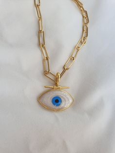 Handmade Turkish Traditional Evil Eye Necklace Made with love in İstanbul.. Delivery time : 7-14 days.. Mother's Day Gift Necklace With Paperclip Chain, Elegant Gold Evil Eye Necklaces, Elegant Gold Evil Eye Necklace, Gold Paperclip Chain Jewelry For Mother's Day, Gold Jewelry With Paperclip Chain For Mother's Day, White Sterling Silver Necklace With Paperclip Chain, Delicate Amulet Chain Jewelry As Gift, White Chain Necklace With Charms For Gifts, White Pendant Jewelry For Mom