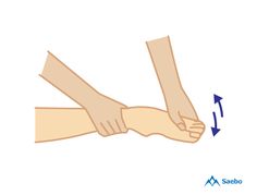 With the patient’s knee straight, stabilize the ankle with one hand and place the other around the foot. Slowly turn the foot inward and outward.