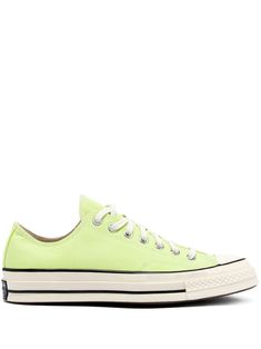 lime green cotton canvas piped-trim detailing eyelet detailing round toe front lace-up fastening rubber toecap branded heel counter branded insole flat rubber sole Converse Platform Low Top, Converse Green Sneakers With Gum Sole, Yellow Converse Low Tops, Lime Green Converse, Yellow Converse Low-top Canvas Shoes, Green Converse High-top Sneakers With Rubber Sole, Green Converse, Sneakers Green, Balenciaga Track