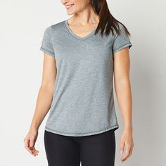 Deemed a Gotta-Have-It item for value you can count on every day! Xersion's women's v-neck t-shirt is cut from our quick-dry Everair stretch fabric that's moisture-wicking and breathable. It's also antimicrobial and odor resistant so that you can increase your workout intensity without worry- use it as a base layer or wear it alone in warmer temperatures.Features: Odor Resistant, Breathable, Moisture Wicking, Quick Dry, Stretch Fabric, Piped, EssentialsClosure Type: Pullover HeadFit: Regular Fit Gray Short Sleeve Tops For Light Exercise, Athletic Heather Stretch T-shirt With Moisture-wicking, Athletic Heather Stretch T-shirt For Workout, Athletic Heather Go-dry T-shirt For Athleisure, Athleisure Stretch T-shirt In Athletic Heather, Athletic Heather Go-dry Athleisure T-shirt, Athleisure Go-dry T-shirt In Athletic Heather, Athleisure Go-dry Athletic Heather T-shirt, Gray Casual Top For Light Exercise