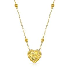 This exquisite 18K YG 5.01 Heart Shape Fancy Yellow SI2 Necklace is the perfect accessory for any special occasion. The necklace is crafted from 18K yellow gold and features a magnificent heart shape design, complete with a shimmering Fancy Yellow SI2 diamond. An eye-catching piece that adds a touch of glamour to any look. NG-0426 Heart Shape Design, Yellow Necklace, Shape Design, Heart Shape, Heart Shapes, Special Occasion, Yellow Gold, Yellow, Gold