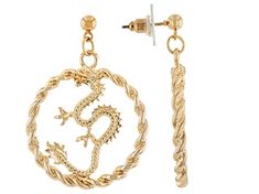 Off Park Collection™ Gold Tone Dragon Dangle Earrings. Measures Approximately 1.62"L x 1.15"W. Push backings. Dragon Earrings, Ankle Chain, Frame Of Mind, Broken Chain, Pearl Strands, Cute Jewelry, Ring Bracelet, Post Earrings, Jewellery And Watches