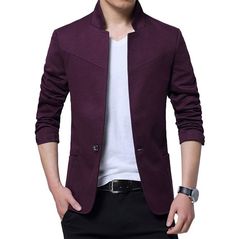 Streetwear Single Button Stand Collar Pocket Slim Fit Blazer Black Jacket Men, Jeans Trousers Women, Mens Blazer Black, Blazer Men, Mens Blazer, Fitted Blazer Jacket, Men Jackets, Slim Fit Blazers, Men Plus Size