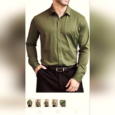 Coofandy Mens Dress Shirts Long Sleeve Wrinkle Free Shirts Regular Fit Button Down Business Formal Shirts Fabric Type 74%Nylon26%Spandex Green Stretch Long Sleeve Shirt, Green Collared Shirt For Semi-formal Occasions, Green Slim Fit Button-up Shirt, Casual Slim Fit Shirt For Office, Green Long Sleeve Shirt For Business Casual, Green Business Shirt With Button Closure, Casual Dress Shirt With Button Closure For Office, Green Button-up Dress Shirt For Work, Green Casual Button-up Dress Shirt