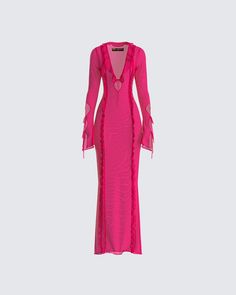 Florence Magenta Mesh Maxi Dress – FINESSE Elegant Pink Mesh Evening Dress, Pink Sheer Dress For Gala, Sheer Pink Gala Dress, Pink Sheer Elegant Maxi Dress, Pink V-neck Maxi Dress For Gala, Pink Ruffled Maxi Dress For Gala, Elegant Pink Mesh Dress For Party, Pink Sheer Maxi Length Dress, Elegant Pink Party Mesh Dress