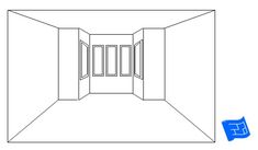 an empty room with three doors and one window in the middle is drawn on a white background