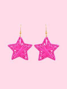 Woven Star Pink Earrings | Sassy Shortcake Star Shaped Earrings For Summer, Trendy Star Embellished Party Jewelry, Trendy Star Embellished Jewelry For Parties, Trendy Star-embellished Party Jewelry, Handmade Pink Star-shaped Jewelry, Star Charm Earrings For Party, Star Shaped Earrings With Ear Wire For Party, Handmade Star Earrings For Parties, Star-shaped Party Earrings With Ear Wire