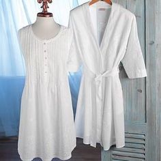 Embroidered White Nightie and Robe Outfit Accessories, White, Clothes