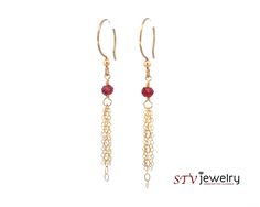 Garnet, the birthstone for January, is a very popular gemstone, and is the most well-known dark red gemstone. It is known as a symbol of love and friendship, and has been worn or carried around to attract positivity, harmony, and serenity. These garnet fringe earrings are so light, flirty, and easy to wear! You'll forget that you have them on! MATERIALGold filled ear wiresGold filled chainGenuine garnet beads SIZE5x4mm genuine garnet bead gemstones1.75 inch earring length (excluding ear wires) W Attract Positivity, Red Gemstones, Symbol Of Love, Fringe Earrings, Love Symbols, Ear Wires, Dark Red, A Symbol, Gold Chains