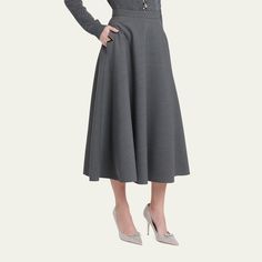 Valentino Garavani skirt in active gabardine with signature V-logo welt pockets High waist Hem falls below the knee Circle-cut silhouette Invisible side zip Virgin wool/elastane Made in Italy Midi Circle Skirt, Wardrobe Sale, Travel Size Perfume, Evening Flats, Cocktail Jacket, Sisley Paris, Spring Wardrobe, Cleanser And Toner, Pump Sandals