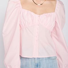 Women's Bubble Sleeve Pink Button Front Blouse 65% Cotton,35% Polyester Formal Pink Button-up Blouse, Pink Fitted Button-up Blouse, Pink Button-up Tops For Daywear, Pink Button-up Top With Pockets, Pink Button-up Tops With Button Closure, Button Down Shirt, Bubbles, Womens Tops, Pink