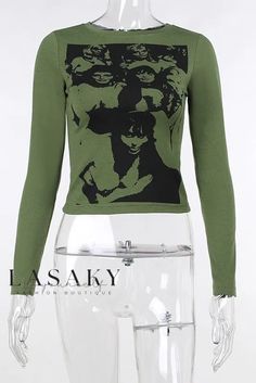 Lasaky - Contemporary Graphic Slim-Fit Long-Sleeve T-Shirt featuring Rock Face Design Summer Fairy Grunge, Baby Tee Aesthetic, Long Sleeve Baby Tee, Punk Tee, Hip Hop Print, Summer Fairy, Streetwear Girl, Rock Face, Streetwear Clothes