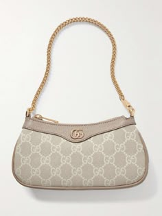 Shop GUCCI Ophidia leather-trimmed canvas-jacquard shoulder bag, Explore the latest GUCCI women's collection today on NET A PORTER Luxury Gucci Bags, Luxury Bags For Women, Gucci Ophidia Small Shoulder Bag, Small Gucci Purse, Purse Asethic, Luxury Bags Chanel, Cute Shoulder Bags Purses, Small Gucci Bag, Designer Hand Bags