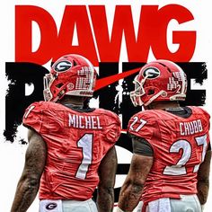 two football players wearing red uniforms with the word dawg on it's back