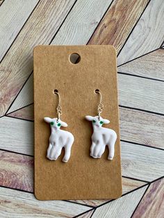 Little Lamb earrings Handmade White Dangle Clip-on Earrings, Nickel-free White Drop Earrings, Nickel Free White Drop Earrings, Nickel-free White Dangle Clip-on Earrings, White Nickel-free Dangle Clip-on Earrings, Unique White Plug Earrings As Gift, White Pierced Earrings As A Gift, White Pierced Earrings For Gift, Unique White Pierced Earrings