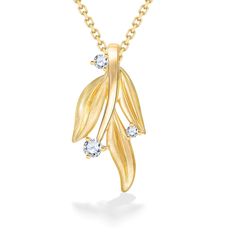 14K Yellow Gold Ti Leaf Lei Pendant with 0.095 Carats (total weight) of Diamonds. 17" 14K Yellow Gold Chain included. The pendant measures approximately 13/16" in length. Yellow Gold Leaf-shaped Anniversary Jewelry, Yellow Gold Leaf Necklace For Gift, Hallmarked Yellow Gold Flower Pendant Jewelry, Luxury Yellow Gold Leaf-shaped Jewelry, Leaf-shaped Yellow Gold Necklace, Island Life Style, Yellow Gold Chain, Lei, Fine Jewels