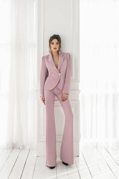 2-piece Womens Blazer Trouser Suit for office, business meetings, formal events and special occasions. Also perfectly combines with sneakers so after a long and tiring business day you can change you heels to sneakers and still look chic. DETAILS - flared pants - slim fit - high rise - blazer is buttoned - lined - side pockets - slim fit - double breasted MATERIAL Premium quality suiting fabric, which consists of viscose mostly and a bit of polyester and elastane SIZES The models in photos are w Chic Fitted Pantsuit For Semi-formal Occasions, Professional Fitted Long Sleeve Pantsuit, Semi-formal Office Lady Sets With Suit Collar, Fitted Notch Lapel Office Lady Sets, Semi-formal Suit Collar Sets For Office, Tailored Formal Office Lady Sets, Fitted Long Sleeve Office Lady Pantsuit, Fitted Notch Lapel Pantsuit For Party, Long Sleeve Formal Office Sets