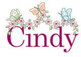 the word cindy written in pink with butterflies and flowers