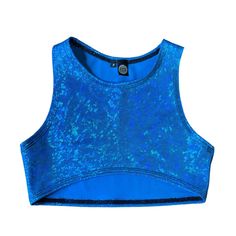 a women's sports bra top with blue speckles on the front and back