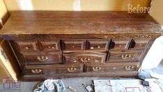 an old dresser is being restored with new paint