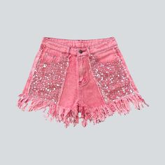 Trendy Summer Party Jean Shorts, Trendy Jean Shorts For Party, Party Cutoff Denim Shorts, Summer Party Cutoff Bottoms, Spring Party Jean Shorts, Party Jean Shorts For Spring, Party-ready Jean Shorts For Spring, Trendy Summer Fringe Jean Shorts, Trendy Summer Jean Shorts With Fringe