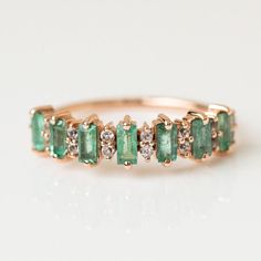 10k Rose Gold Emerald & CZ Diamond Wedding Ring 14K Solid Gold Stacking Emerald Ring Stackable Minimalist Emerald Ring Promise Gift For Mom Welcome to A1Jewells Experience stunning jewelry which compliments your style everyday, All the items in my shop are hand made items and are crafted by our Master Goldsmith in our workshop, We pay a lot of emphasis on the making of the ring and we always assure you that we will provide best quality products every time toy you, Detailed description of the pro Gold Rings With Gemstone, Emeral Ring, Emerald Ring Band, Jewelry Content, Emerald Gold Ring, Elegant Rings, Emerald Wedding Band, Emerald Band, Emerald Ring Vintage