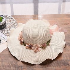 Category:Hats,Cap; Season:Summer,Spring; Gender:Women's; Quantity:1PC; Style:Fashion,Active; Hats Category:Sun Hat; Occasion:Beach,Outdoor,Holiday; Material:Straw; Color:Khaki,Beige; Function:Sun Protection,Portable; Pattern:Pure Color; Design:Flower; Front page:FF; Listing Date:04/18/2024; Head Circumference:57 Ribbon Flats, Floppy Straw Hat, Beach Flowers, Straw Hat Beach, Bucket Cap, Summer Sun Hat, Sun Hats For Women, Flower Hats, Big Waves