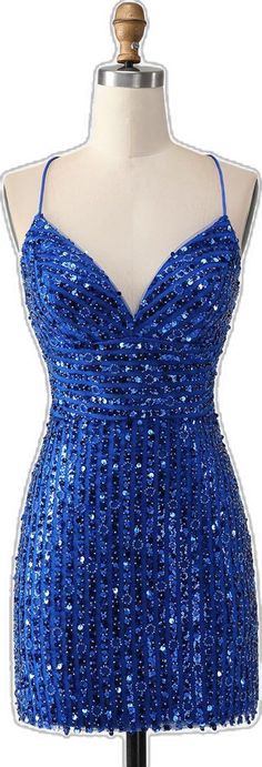 V Neck Royal Blue Sequin Bodycon Short Homecoming Dress Blue Fitted Sequin Dress With Sweetheart Neckline, Blue Sequin Dress With Sweetheart Neckline, Blue Sequin Dress With Fitted Bodice, Blue V-neck Sequin Prom Dress, Blue V-neck Sequin Dress For Prom, Blue Fitted V-neck Sequin Dress, Prom Dresses Gatsby, Vintage Dresses 1920's, Green Homecoming Dress